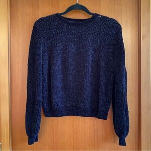 black chenille knit crewneck sweater